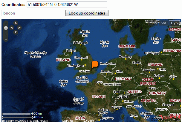 Semantic Forms showing the Yahoo! Maps form input provided by Semantic Maps