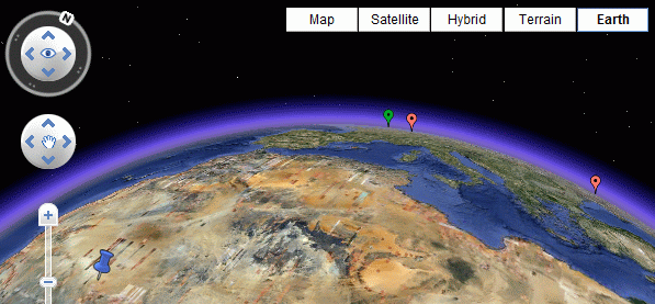 Maps 0.5.2 displaying a Google Earth map with multiple=