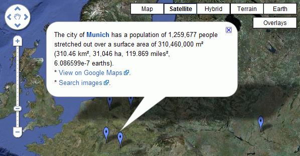 Semantic Maps 0.5.2 showing queried data on a Google Maps map.