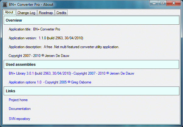 BN+ Converter Pro 1.1.0 about screen