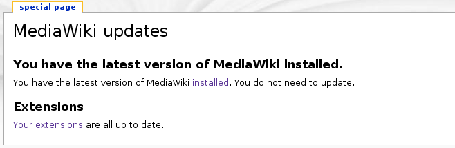 Special:Update displaying available updates, in this case there are none