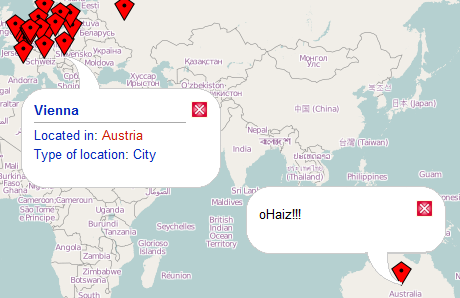 Semantic Maps displaying the result of a query on an OpenLayers map together with a static point.