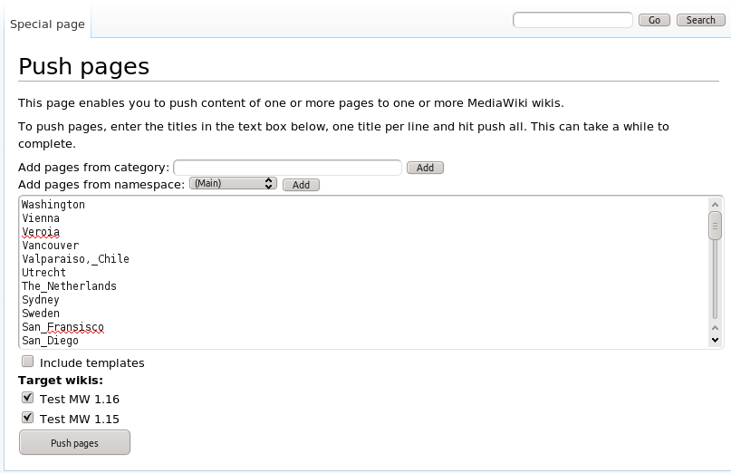 The Special:Push page