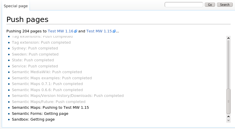 Special:Push showing progress of a bulk push operation