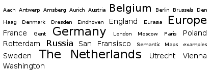 A simple tag cloud displaying several geographical locations.