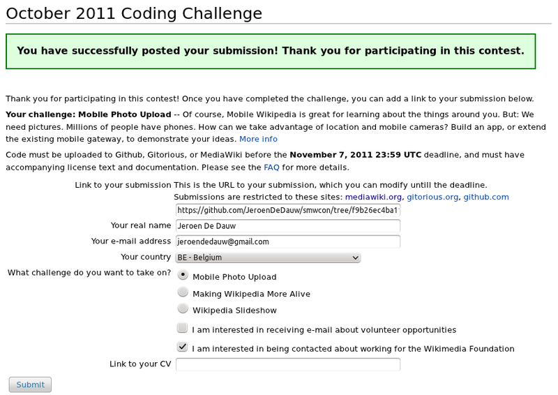 Contest submission and management interface for a single user Contest submission and management interface for a single user